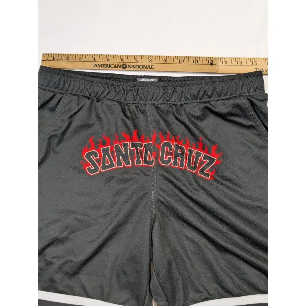 Rare Santa Cruz Basketball Shorts Men's Medium Skate Surf Y2k Flames Stripes 73